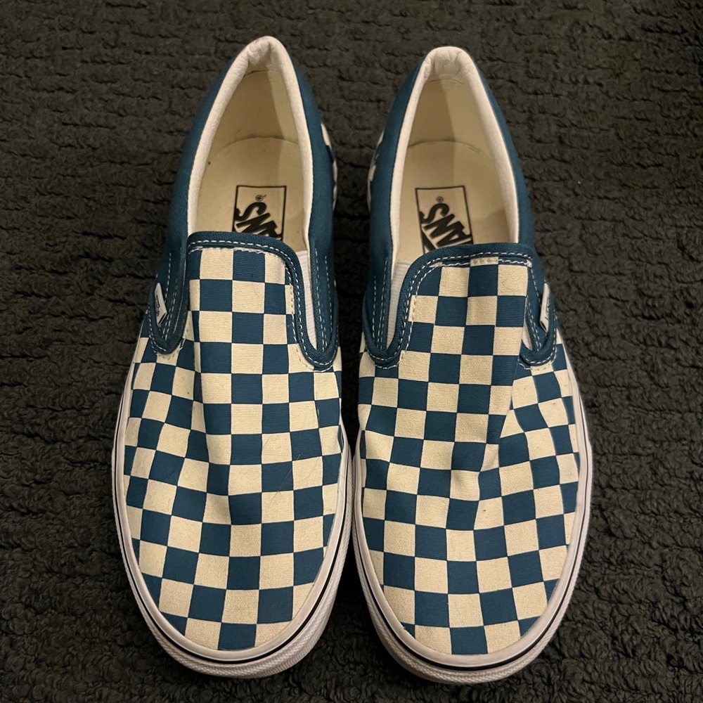 Teal Blue Checker Vans